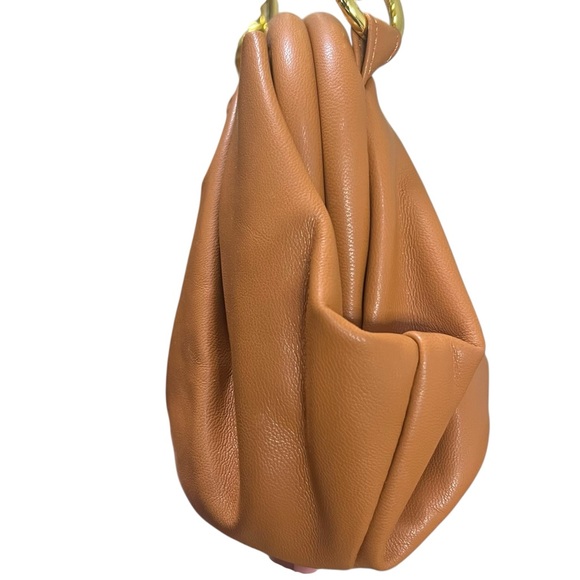 Ruched Gold Chain Brown Faux Leather Bag Clutch Closure Shoulder Bag Classic Bag - Picture 5 of 8